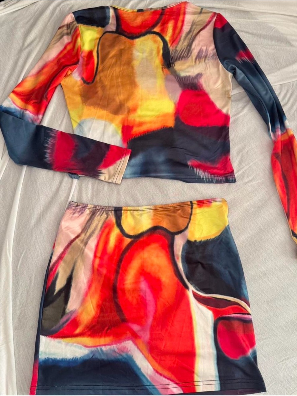 Abstract Multicolor Two-Piece Set - Red, Navy & Cream - Picture 3 of 3
